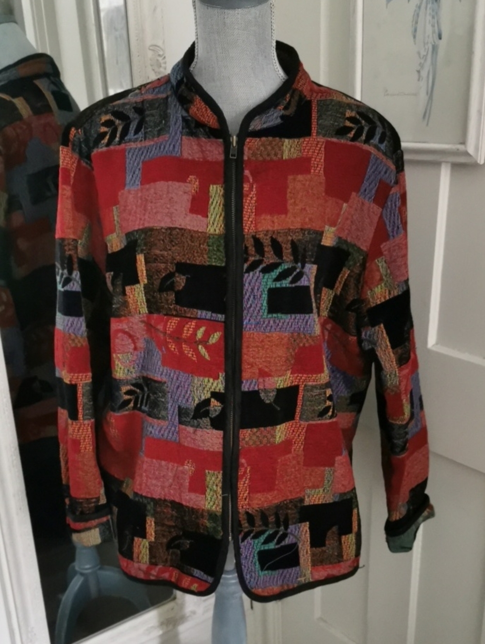Womens VTG 90s Tradition Country  Collection Patchwork Zip Front Jacket. Size 18
